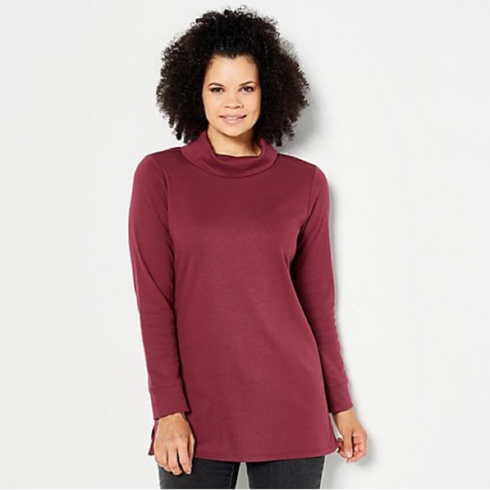 NWOT - Denim & Co Essentials Petite Interlock Cowl Neck Tunic in Wine : SP​​
